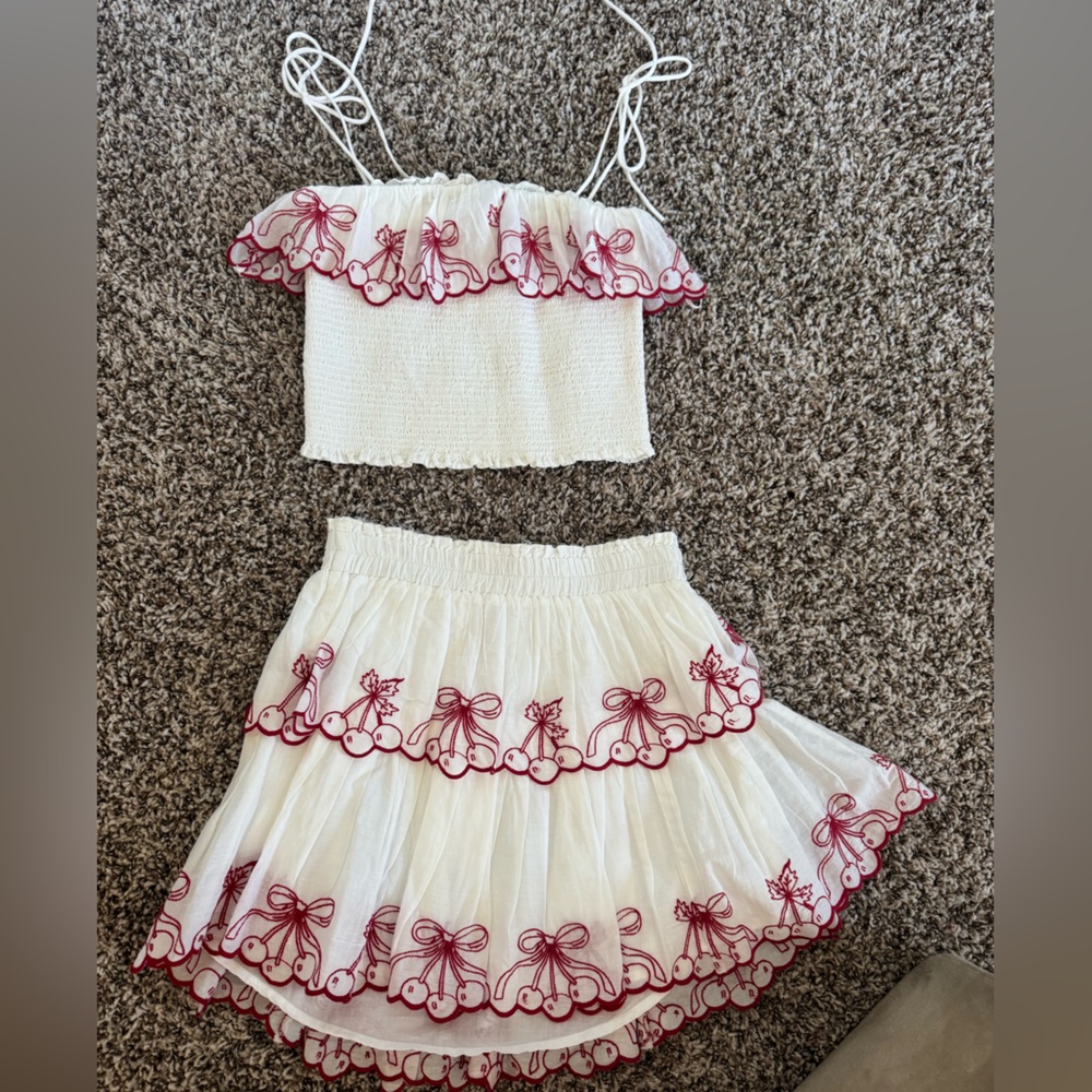 LoveShackFancy Carletta Candy Red Embroidered Set